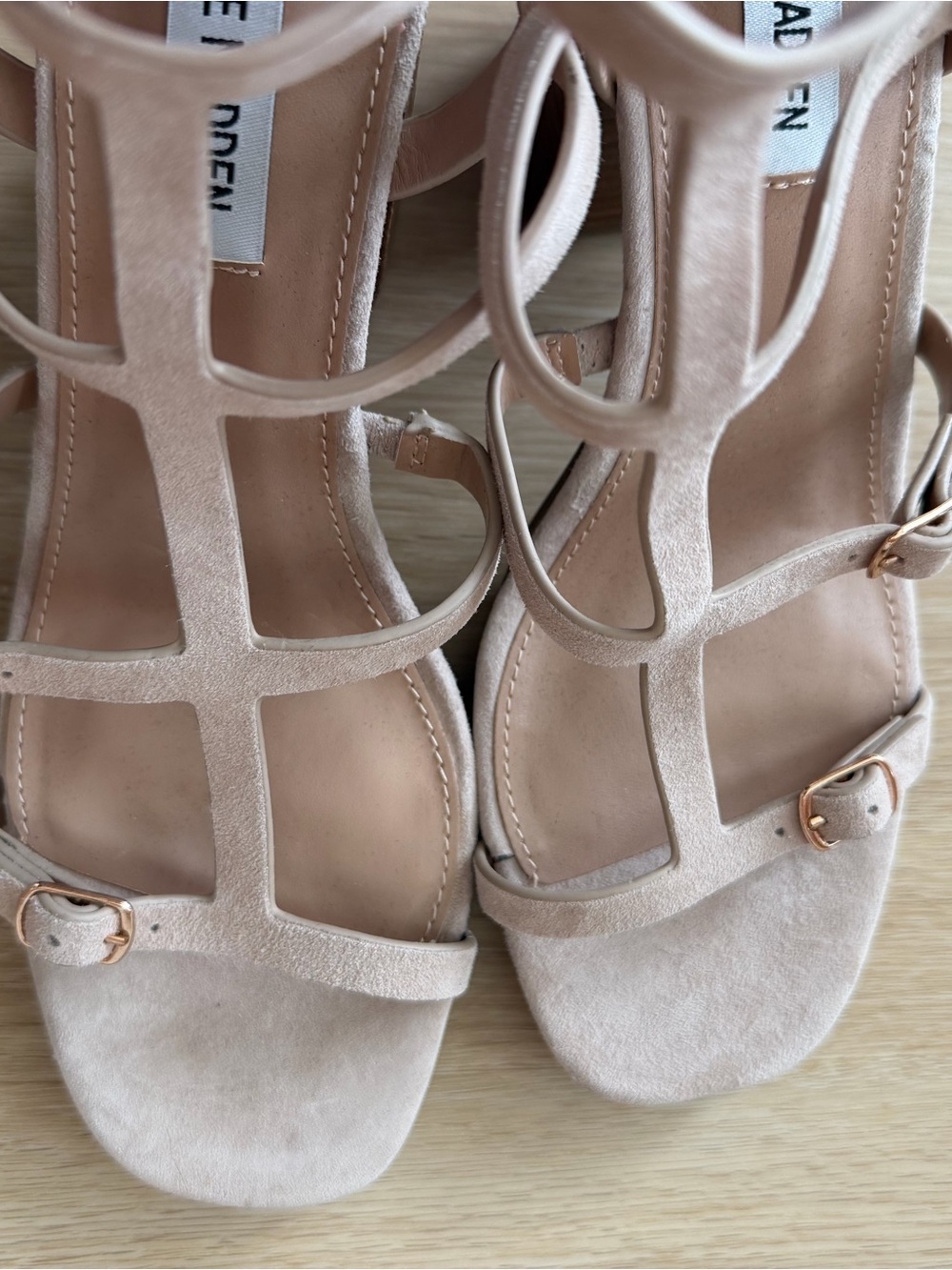 Steve Madden Beige Strappy Block Heel Sandal - Picture 5 of 7